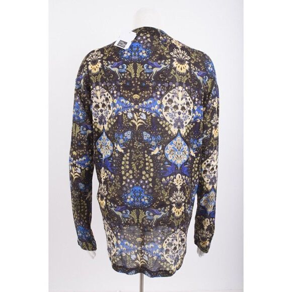 ETRO Milano Womens Top Shirt Size 42 US 6 Blue Bird Print Multicolor Floral NWT - Picture 5 of 6